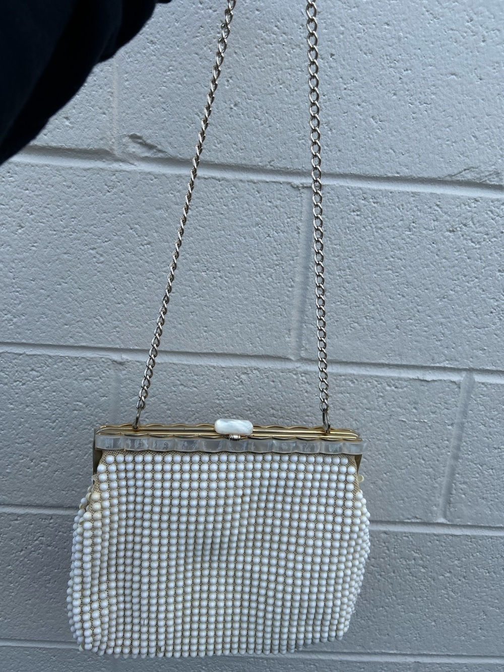 Vintage Elegant White Beaded Chain-Shoulder Evening Bag